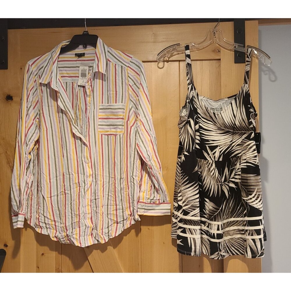 Lot of 2 New! Women Torrid Size 2X Stripe Long Sleeve Esther Button Down & Tank